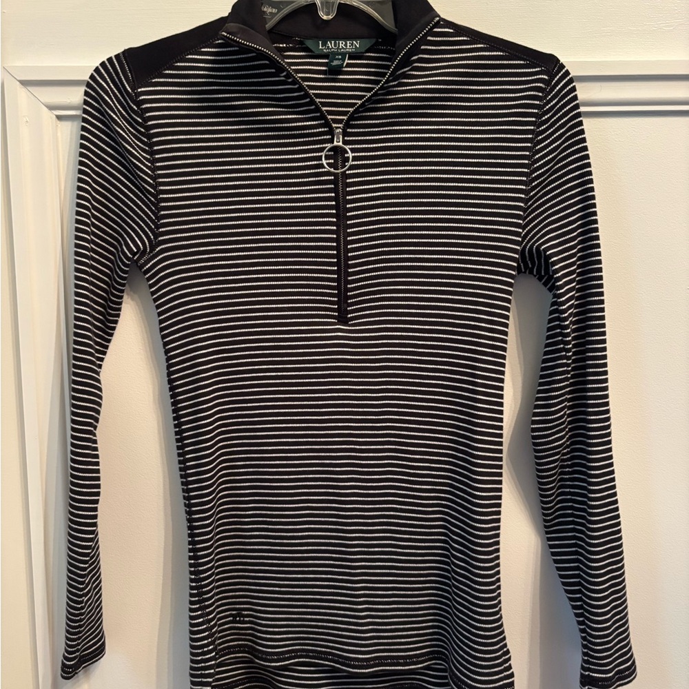 Ralph Lauren Black and White Striped Quater Zip